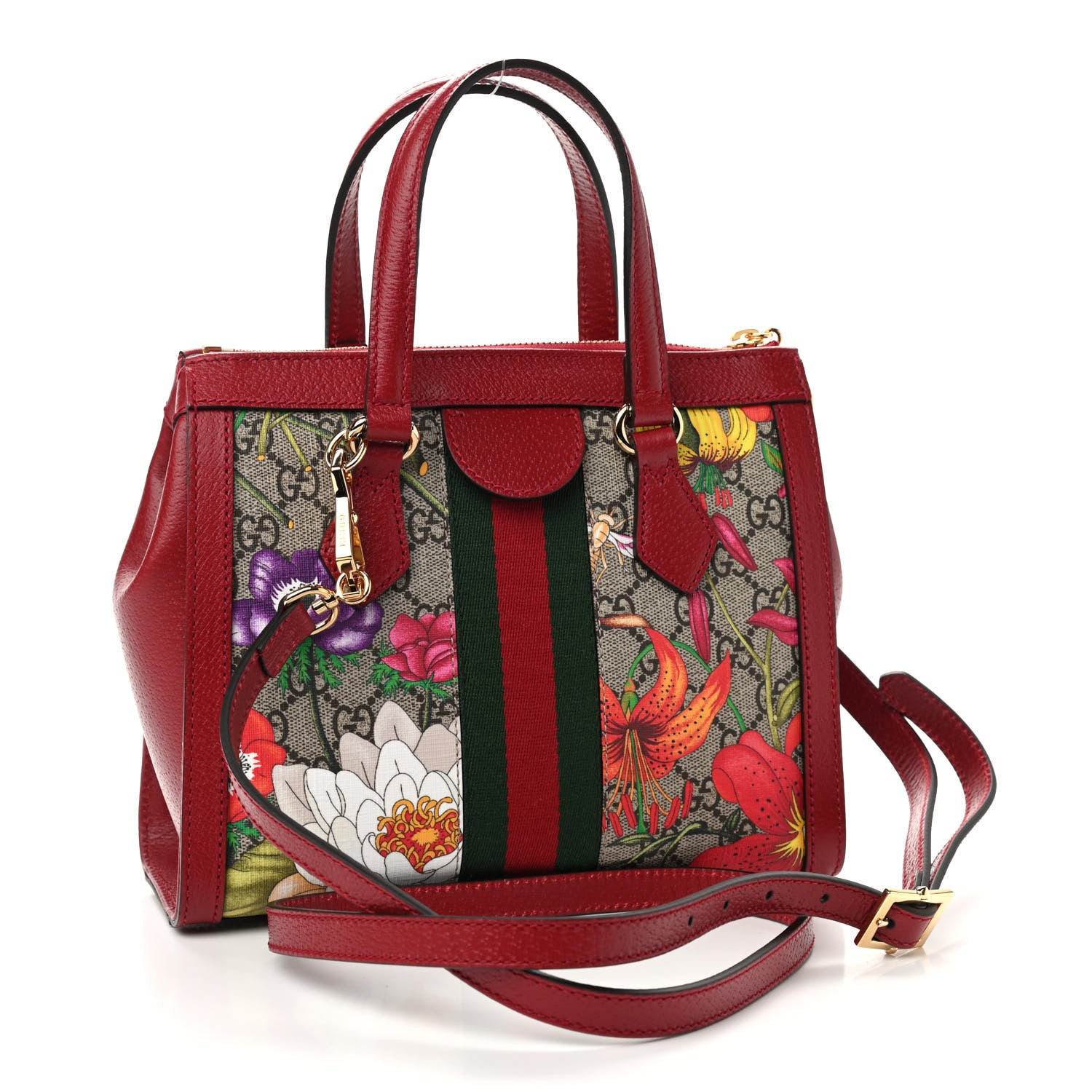 Gucci GG Supreme Monogram Flora Web Small Ophidia Tote Bag Red 3 of 9