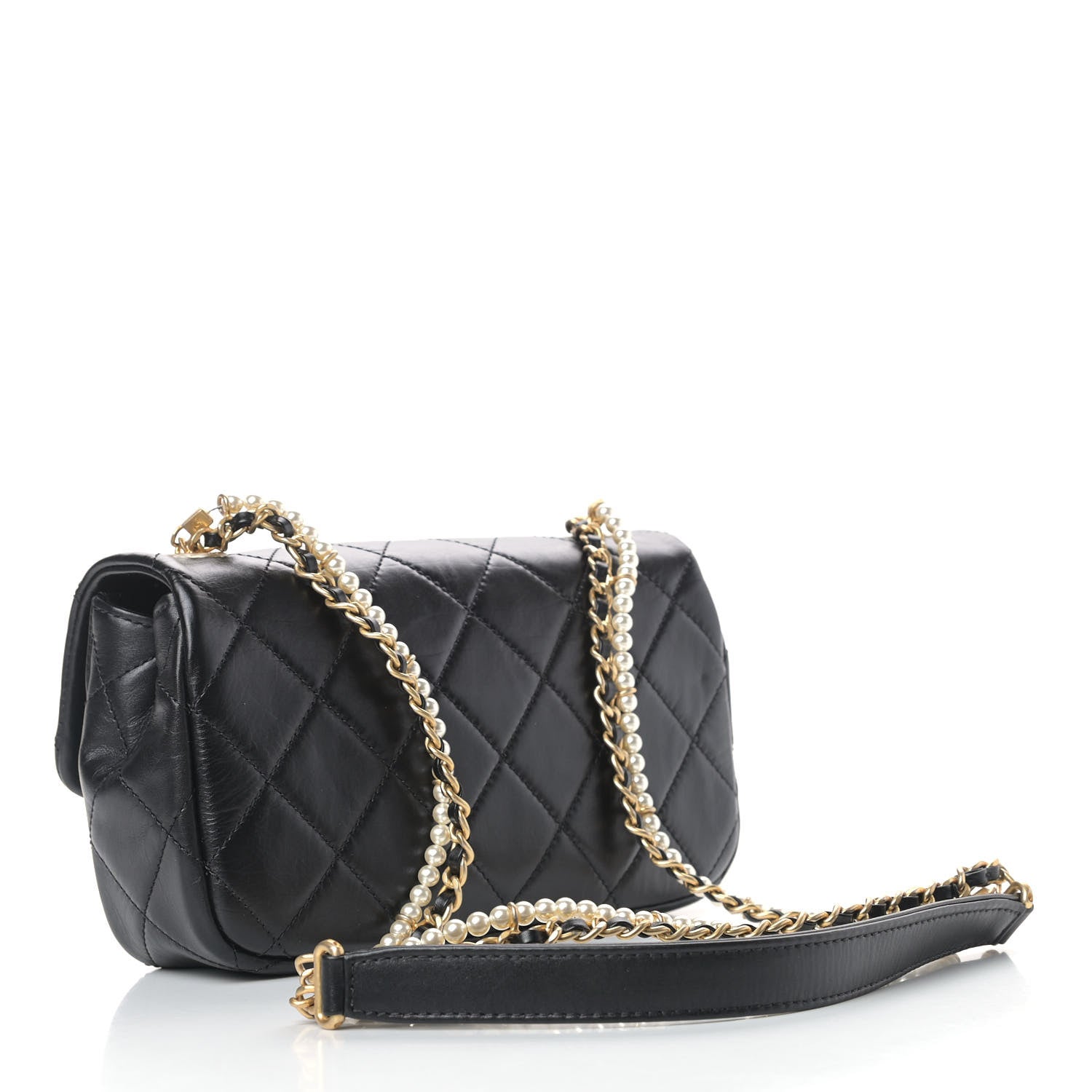 Chanel Calfskin Quilted Small Crystal Pearls Flap Bag Black 3 of 9