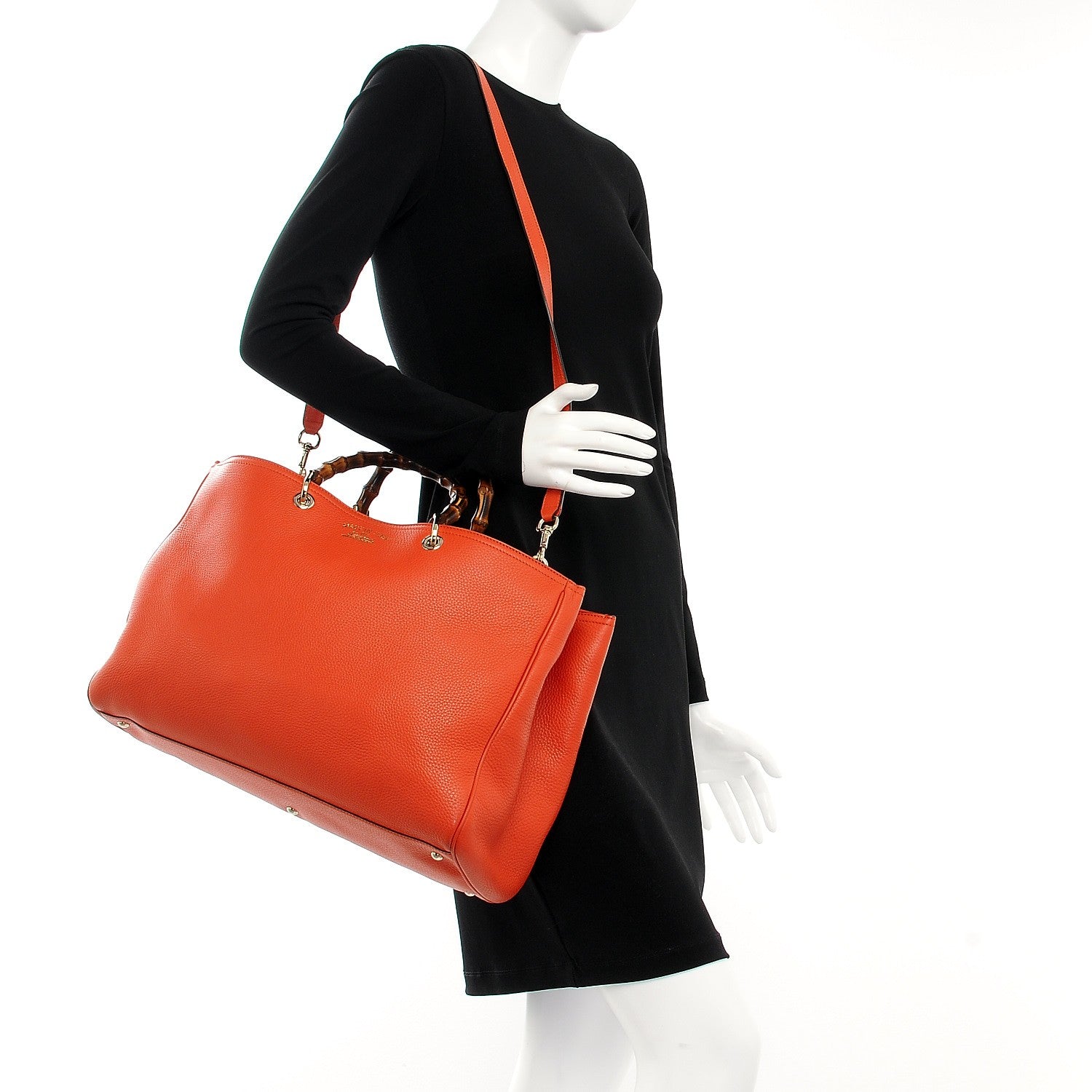 Gucci Calfskin Large Bamboo Shopper Tote New Dark Orange 3 of 9