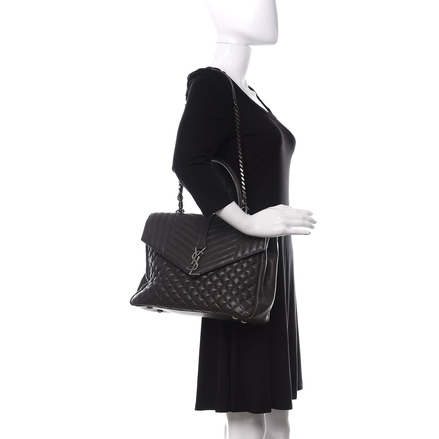Sheepskin Tri-quilt Monogram Large College Satchel Asphalt