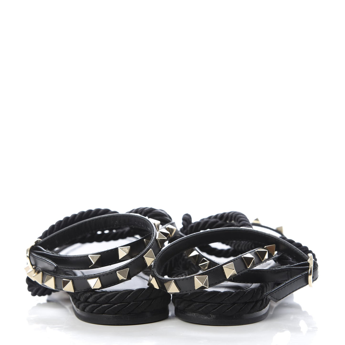 Calfskin Rockstud Torchon Rope Espadrille Flat Sandals 35 Black