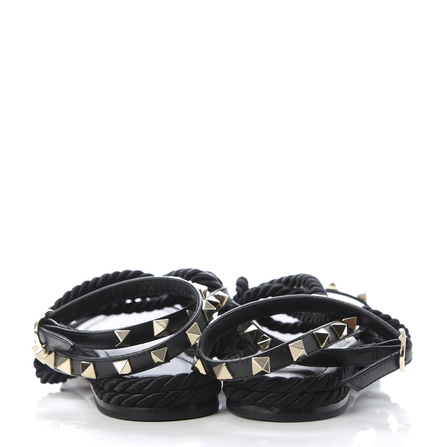 Valentino Garavani Calfskin Rockstud Torchon Rope Espadrille Flat Sandals 35 Black 6 of 10
