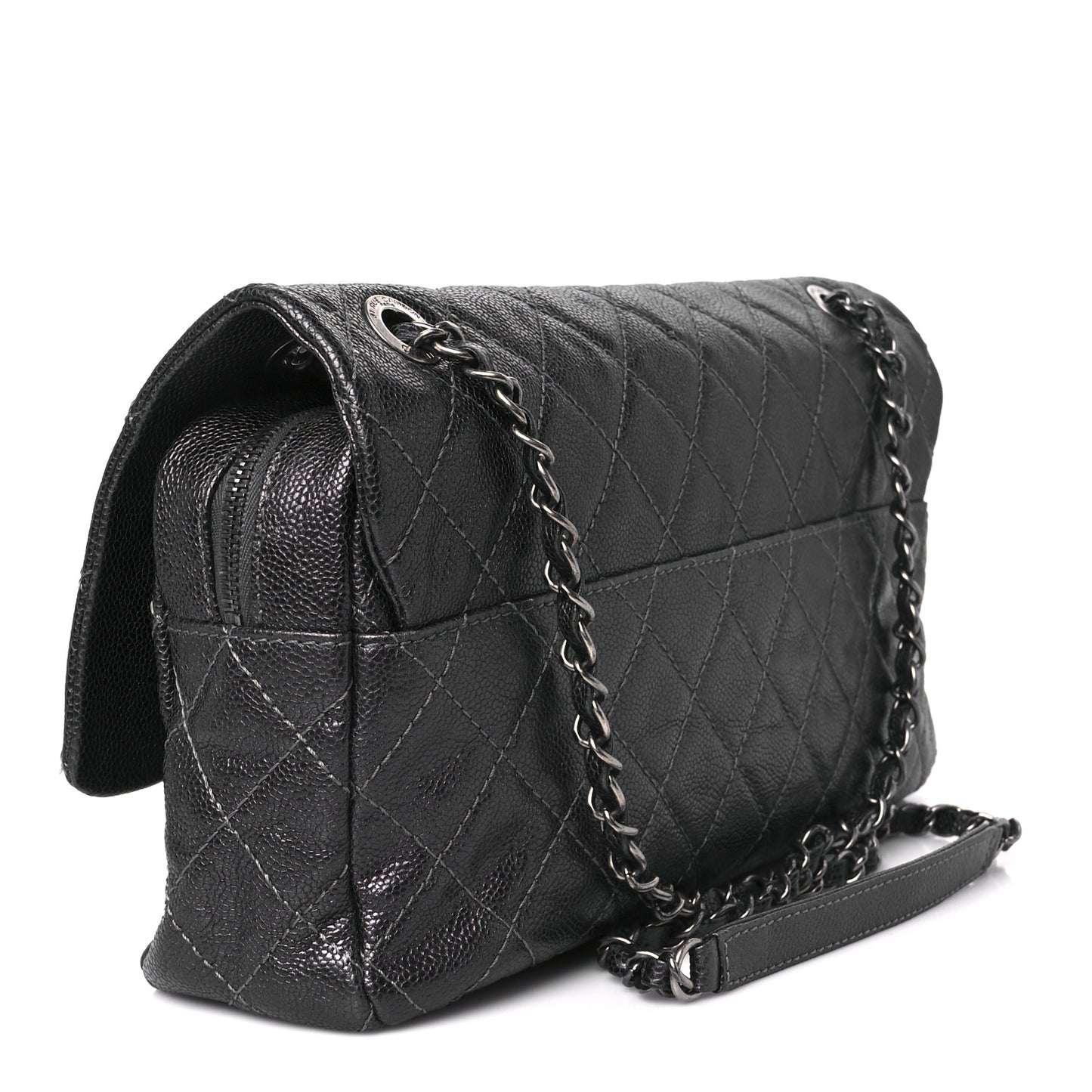 Iridescent Caviar Quilted Jumbo Easy Flap Grey