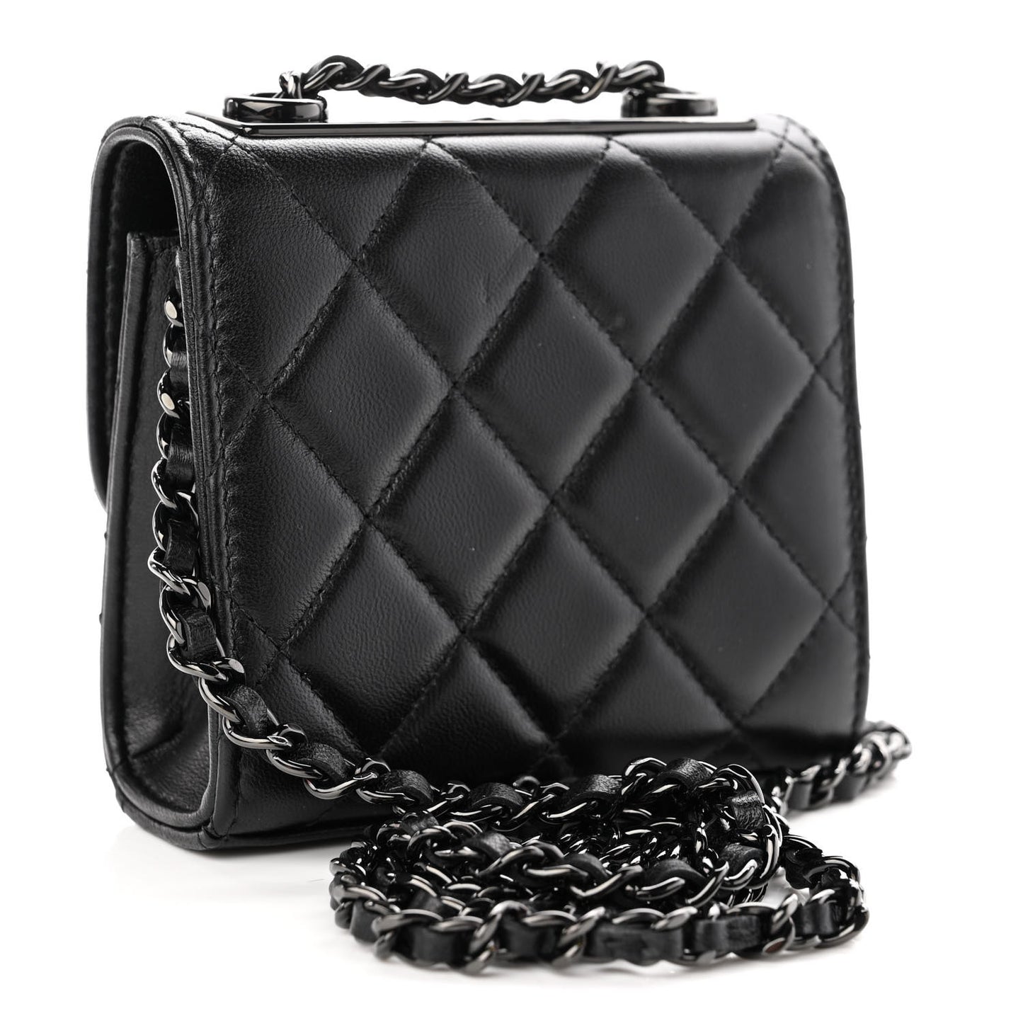 Lambskin Quilted Mini Trendy CC Chain Wallet So Black
