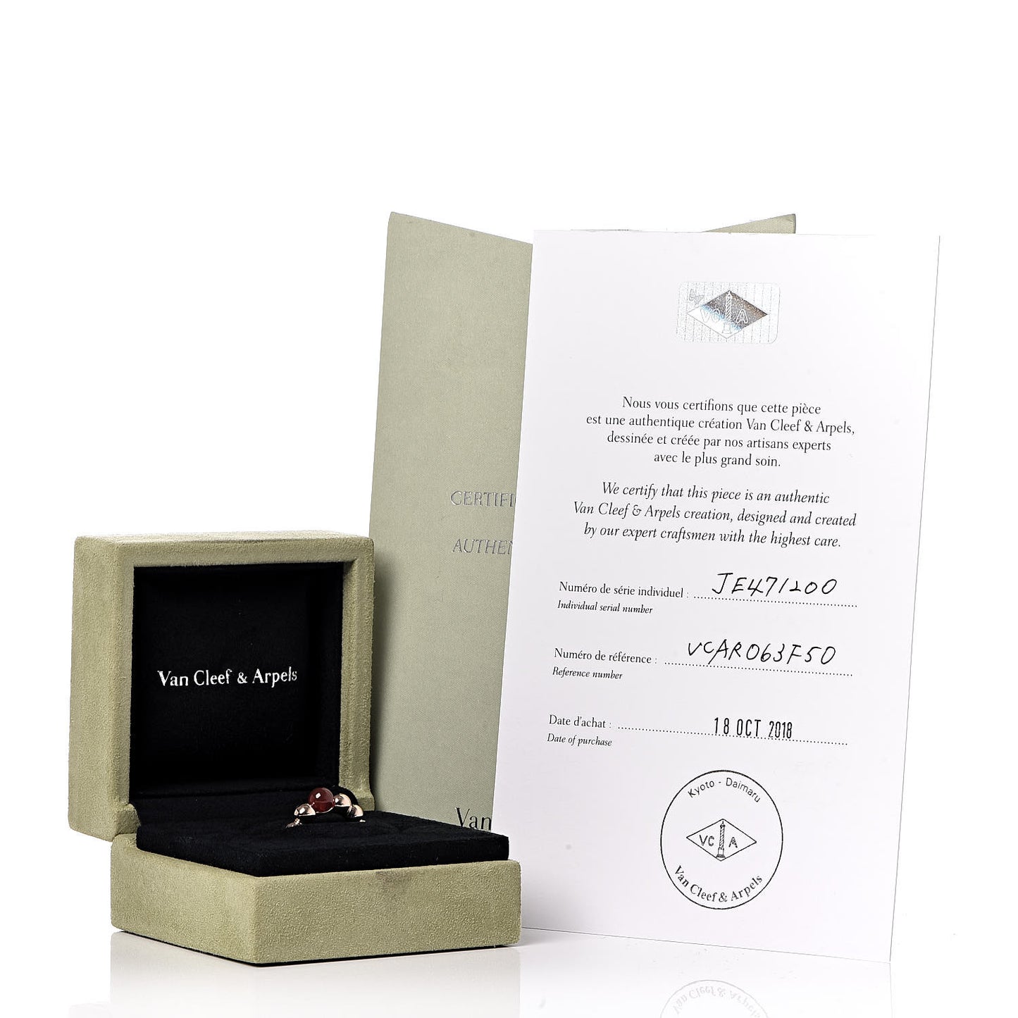 18K Rose Gold Carnelian Perlee Couleurs Variation Ring 50 5.25