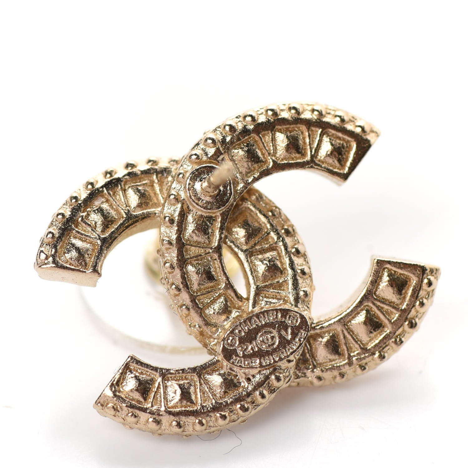 Chanel Crystal Timeless CC Earrings Light Gold 4 of 4