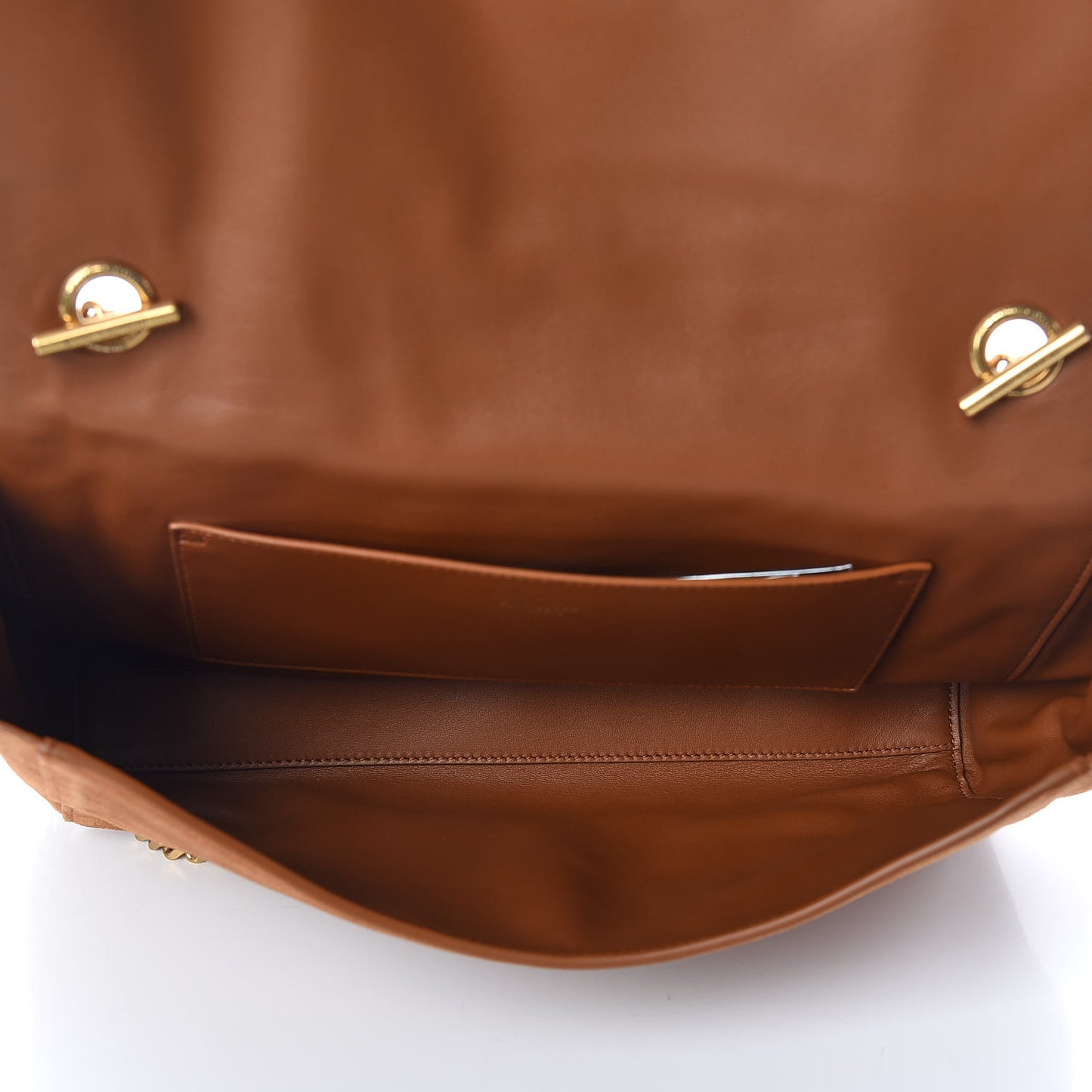 Smooth Calfskin Suede Medium Reversible Monogram Kate Satchel Light Ochre