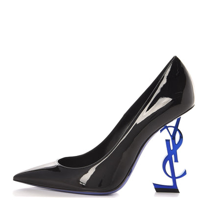 Saint Laurent Patent Opyum 100 Pumps 38 Black Blue Metal 1 of 9