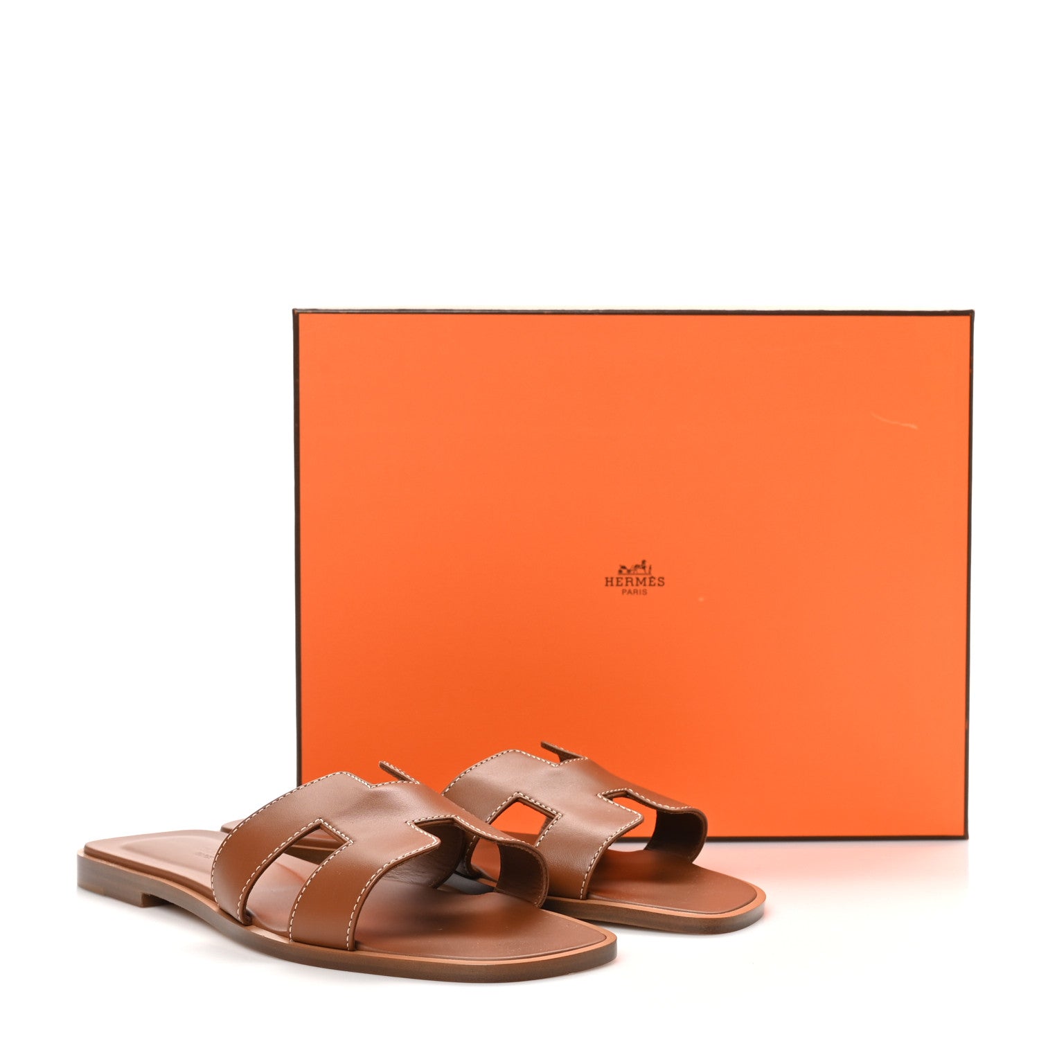 Hermes Box Calfskin Oran Sandals 37.5 Gold 10 of 10