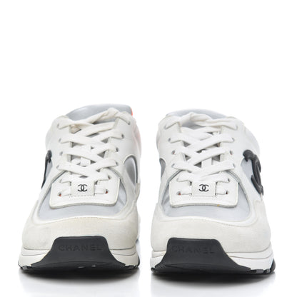 Chanel Nylon Calfskin Suede CC Womens Sneakers 37 White Orange 2 of 15