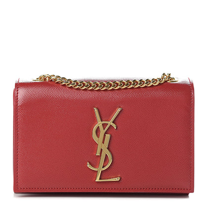 Saint Laurent Grain De Poudre Small Monogram Kate Satchel Red 1 of 12