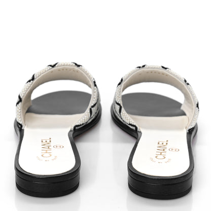 Chanel Pearl Embroidery CC Mules 40 Black White 5 of 10