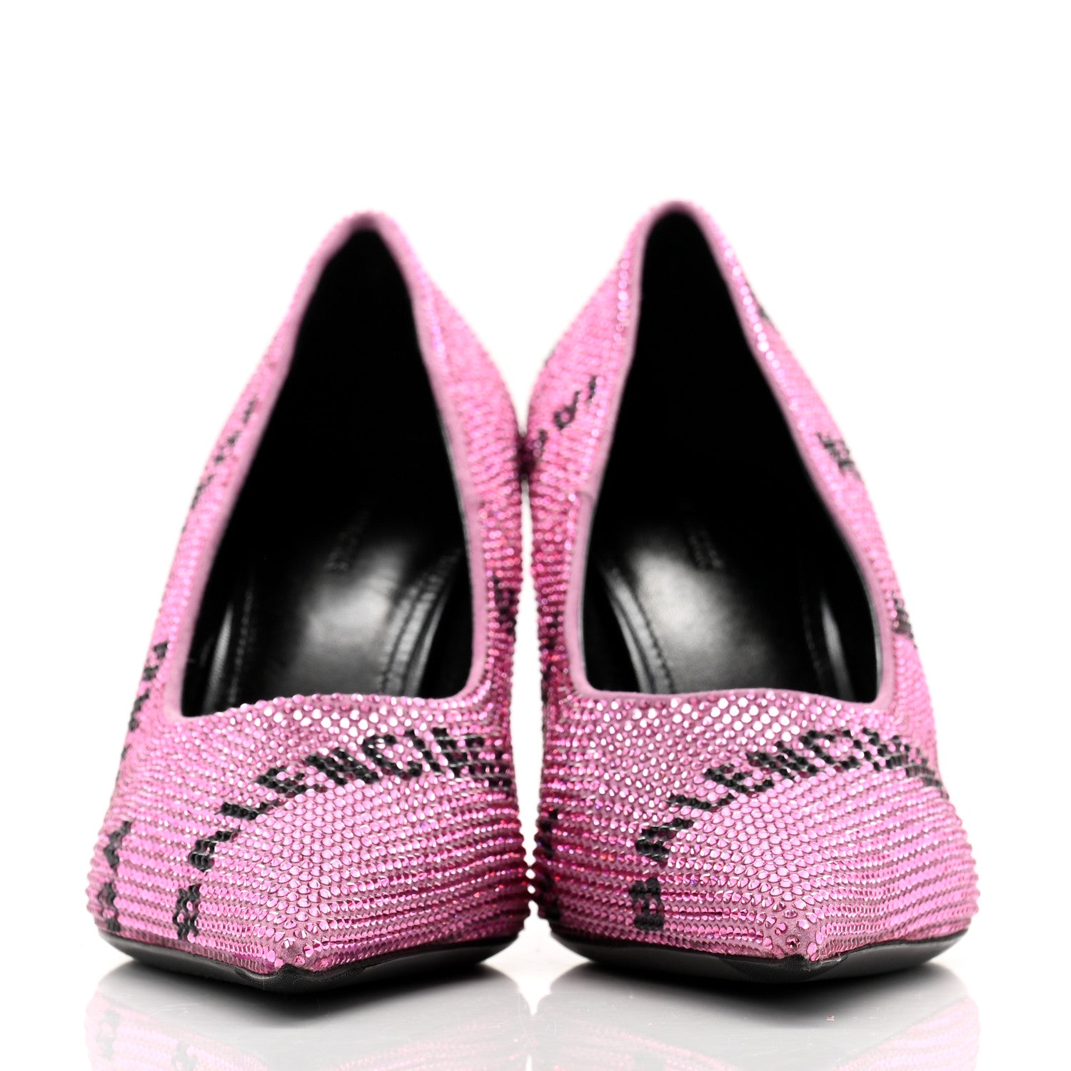 Balenciaga Suede Crystal Embellished Allover Logo Knife 115 Pointed Pumps 38 Pink Black 2 of 9