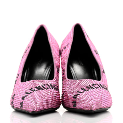 Balenciaga Suede Crystal Embellished Allover Logo Knife 115 Pointed Pumps 38 Pink Black 2 of 9