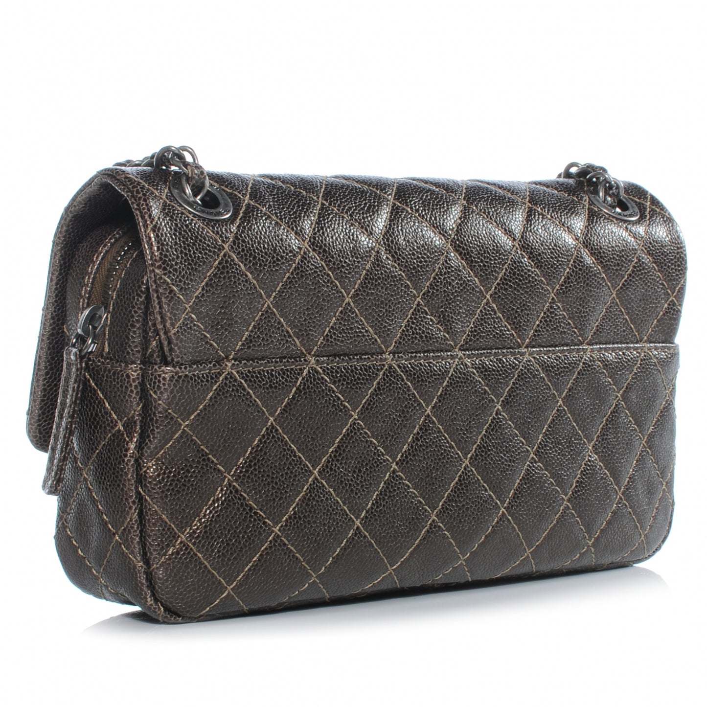 Iridescent Caviar Chic Caviar Flap Dark Gold