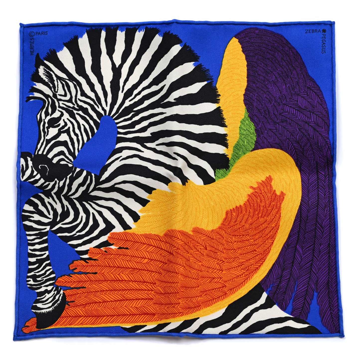 Silk Zebra Pegasus Nano Scarf 20 Bleu Vif Jaune White