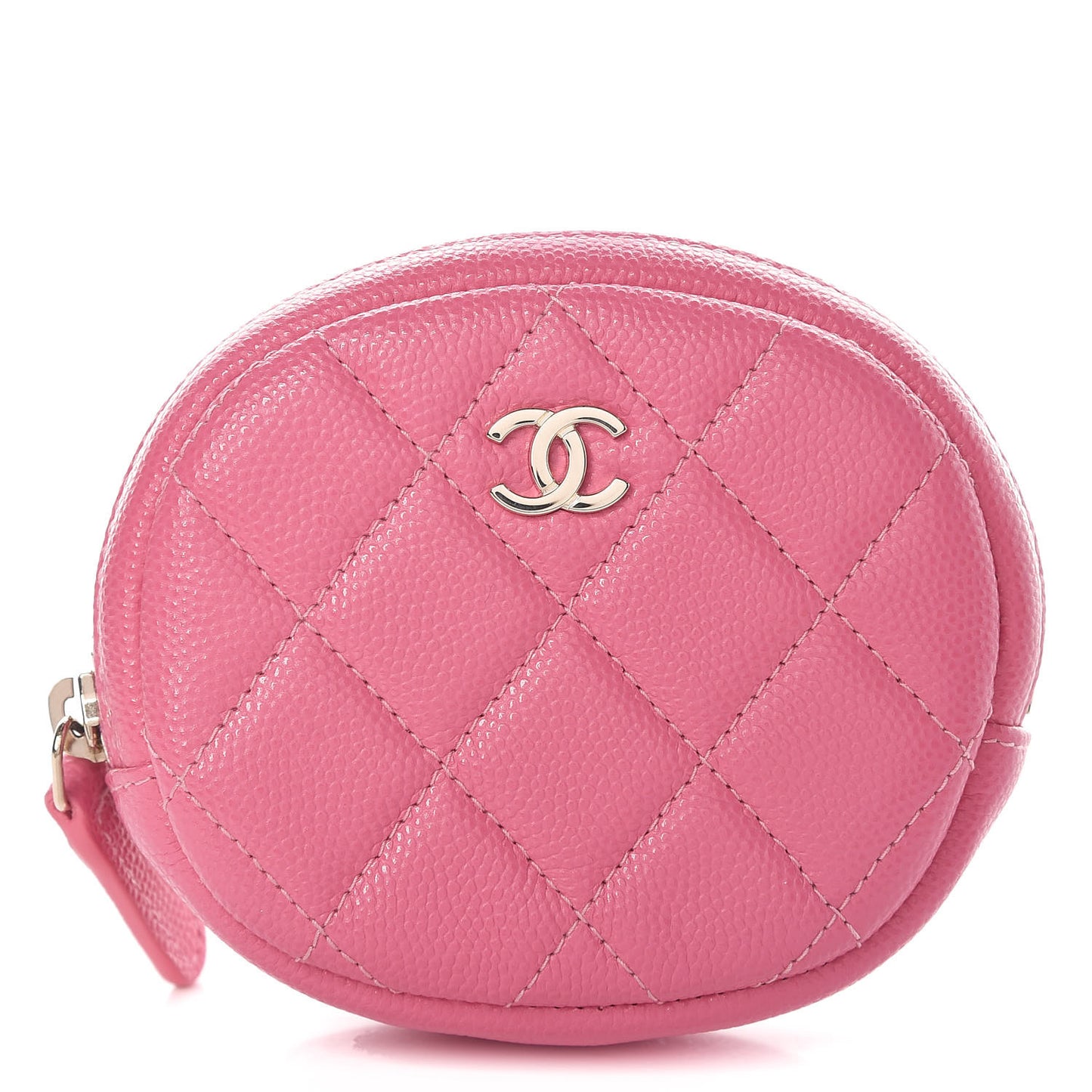 Iridescent Caviar Quilted Zip Around Classic Coin Purse Pink