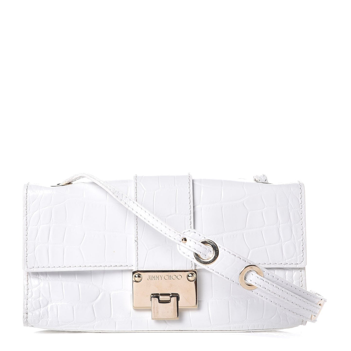 Calfskin Crocodile Embossed River Shoulder Bag White