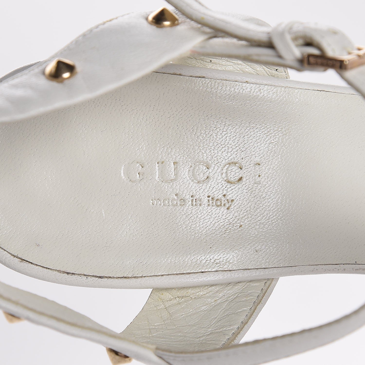 Gucci Calfskin Studded Jacquelyne T-Strap Sandals White 11 of 12