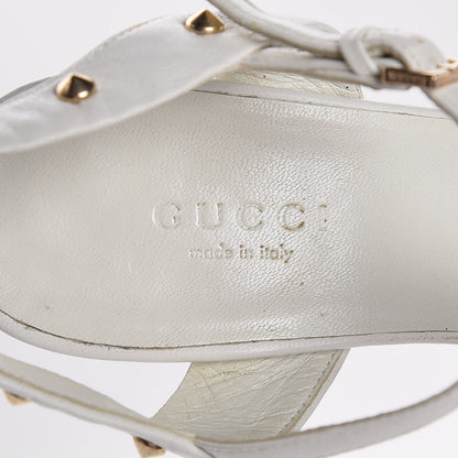 Gucci Calfskin Studded Jacquelyne T-Strap Sandals White 11 of 12
