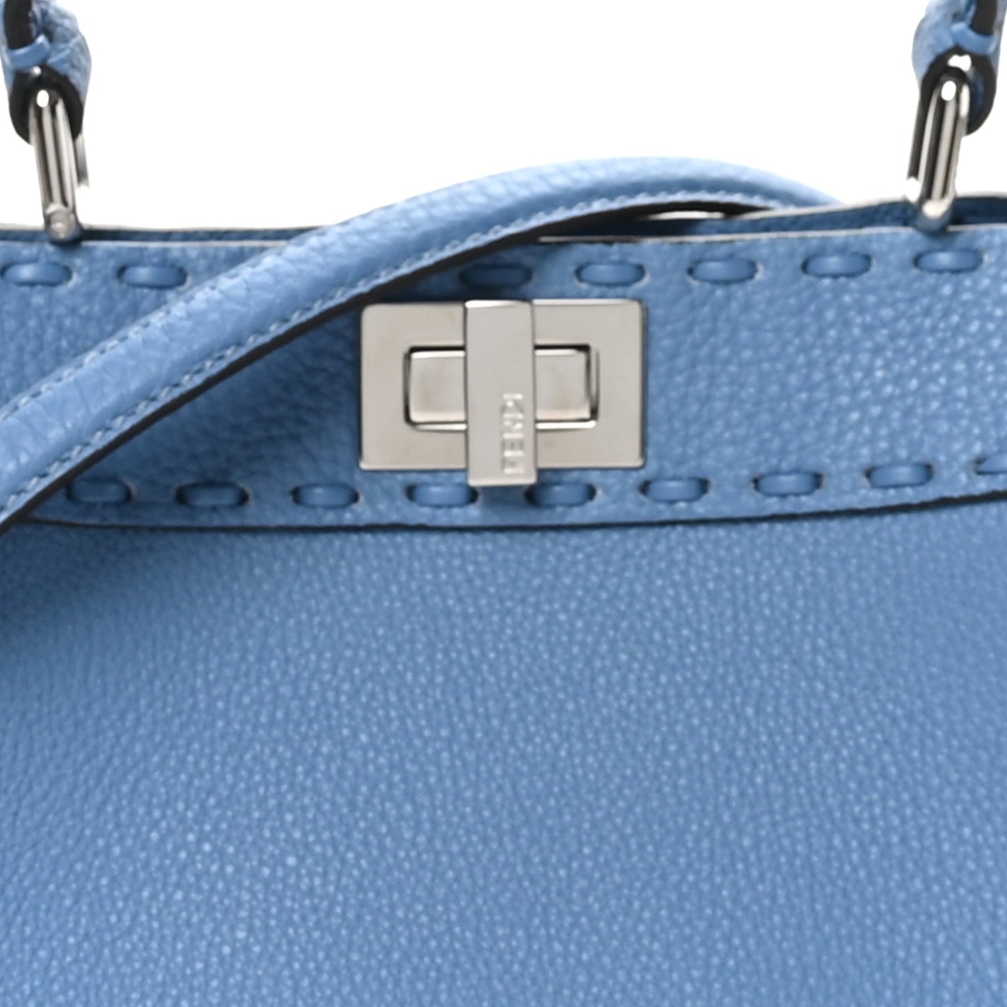 Cuoio Romano Selleria Macro Stitchings Mini Peekaboo Iconic Satchel Placca Argento Blue