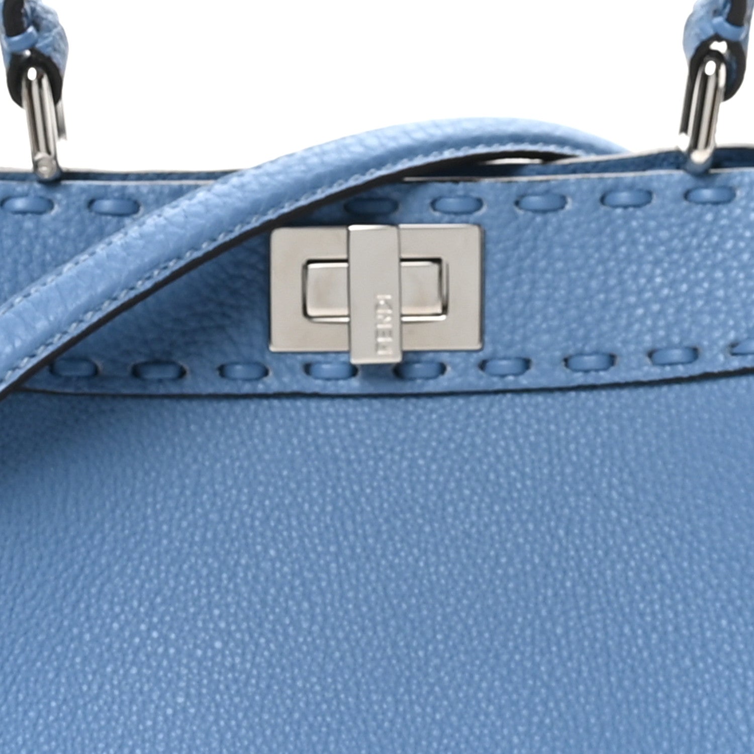 Fendi Cuoio Romano Selleria Macro Stitchings Mini Peekaboo Iconic Satchel Placca Argento Blue 8 of 10