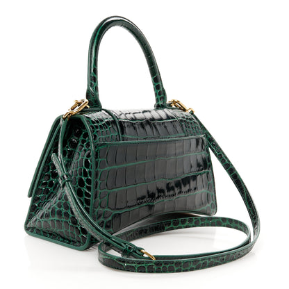 Balenciaga Shiny Calfskin Crocodile Embossed Small Hourglass Top Handle Bag Forest Green 3 of 10
