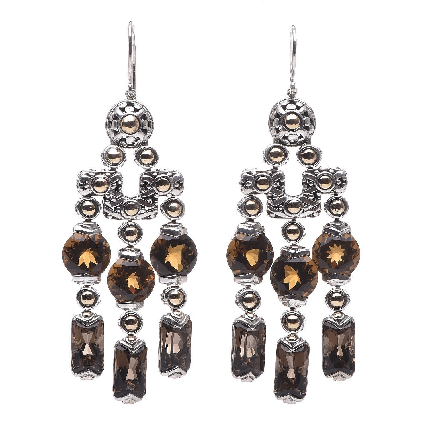 John Hardy Sterling Silver 18K Yellow Gold Citrine Smoky Quartz Chandelier Earrings 5 of 8