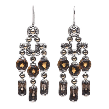 John Hardy Sterling Silver 18K Yellow Gold Citrine Smoky Quartz Chandelier Earrings 5 of 8