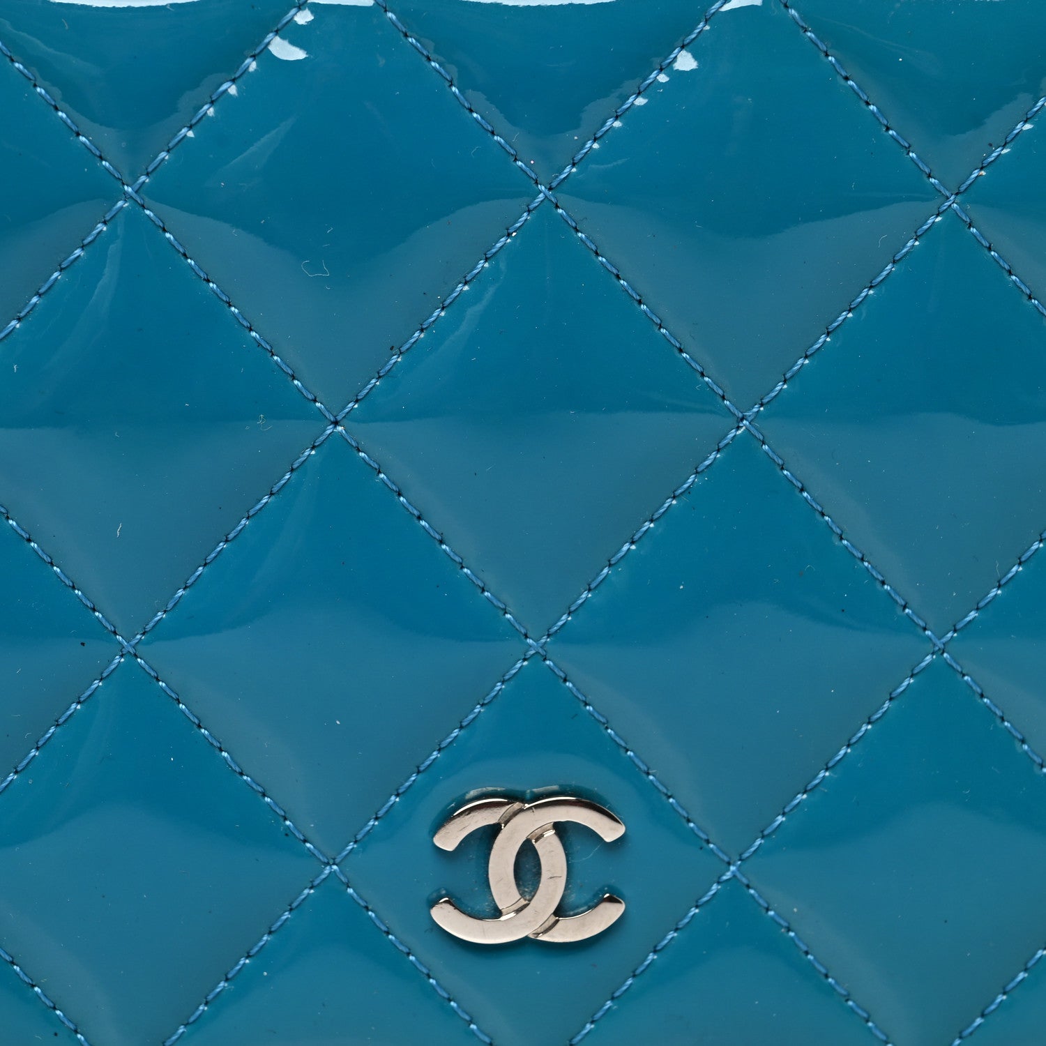 Chanel Patent Calfskin Quilted Yen Wallet Blue 9 of 11