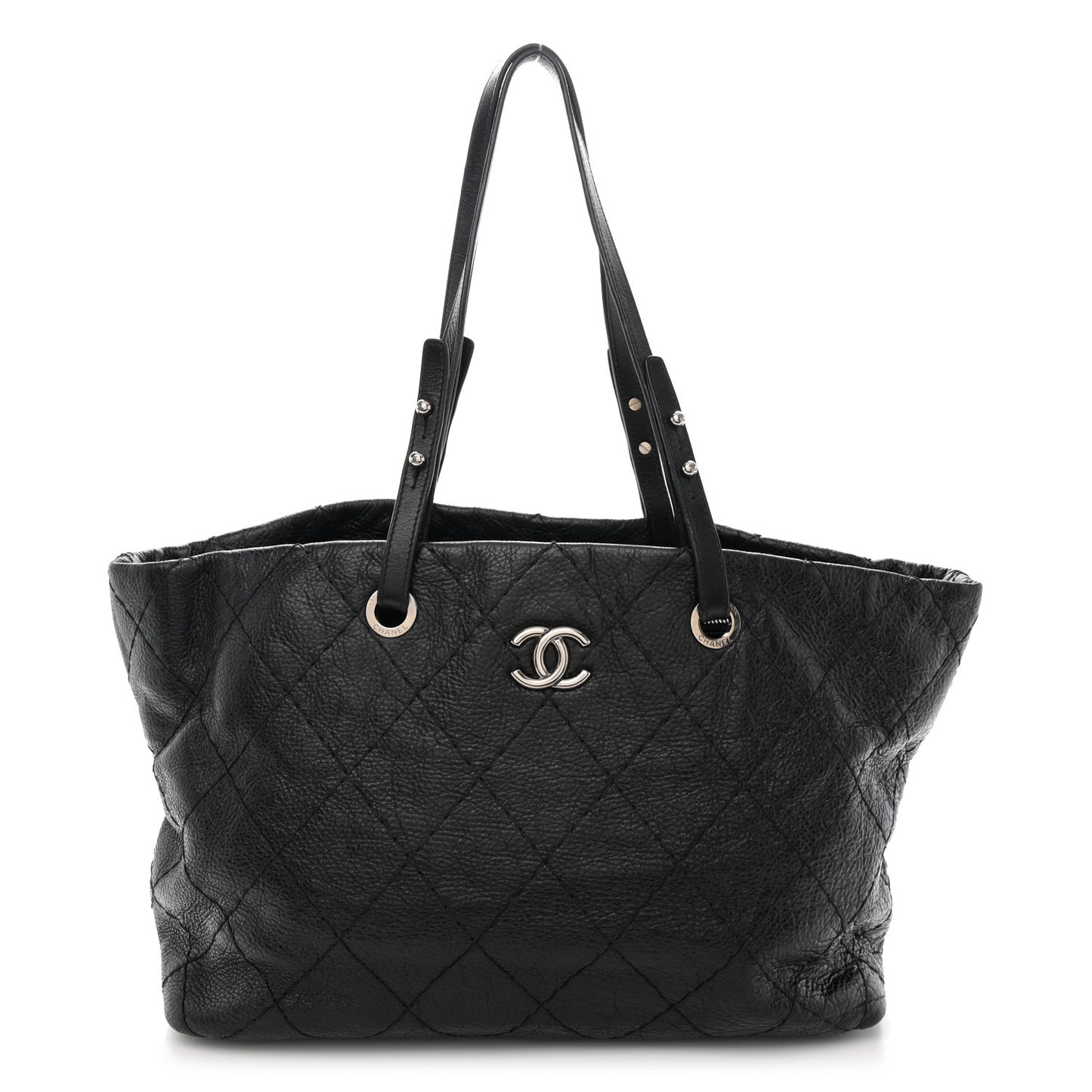Glazed Calfskin Large On the Road Zip Tote Black