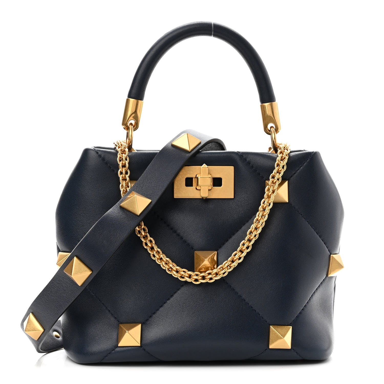 Valentino Garavani Nappa Small Roman Stud The Handle Bag Navy 1 of 9