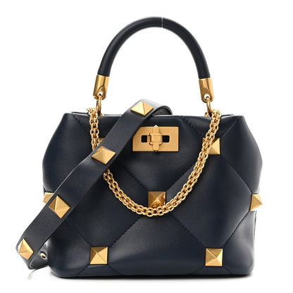 Valentino Garavani Nappa Small Roman Stud The Handle Bag Navy 1 of 9
