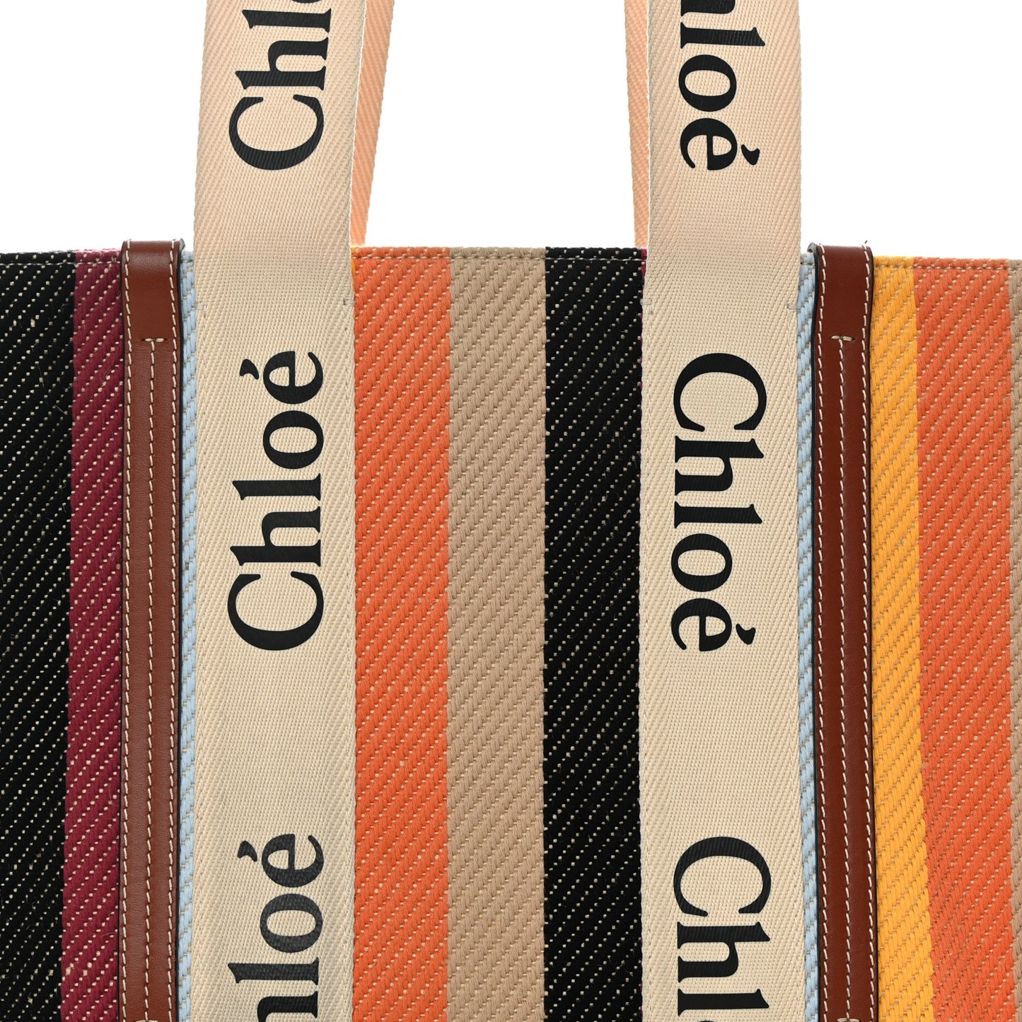 Cotton Calfskin Medium Woody Striped Tote Multicolor