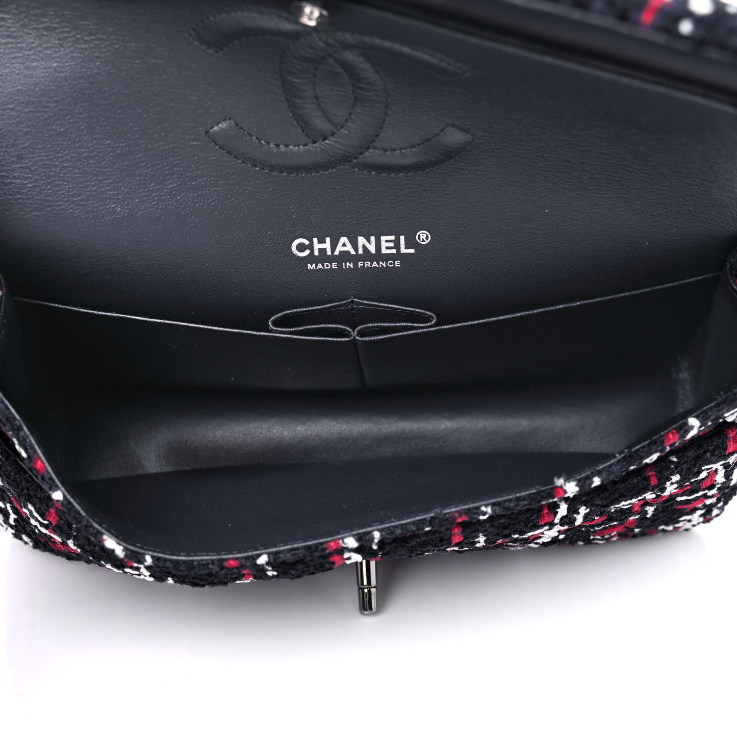 Tweed Quilted Medium Double Flap Navy White Red
