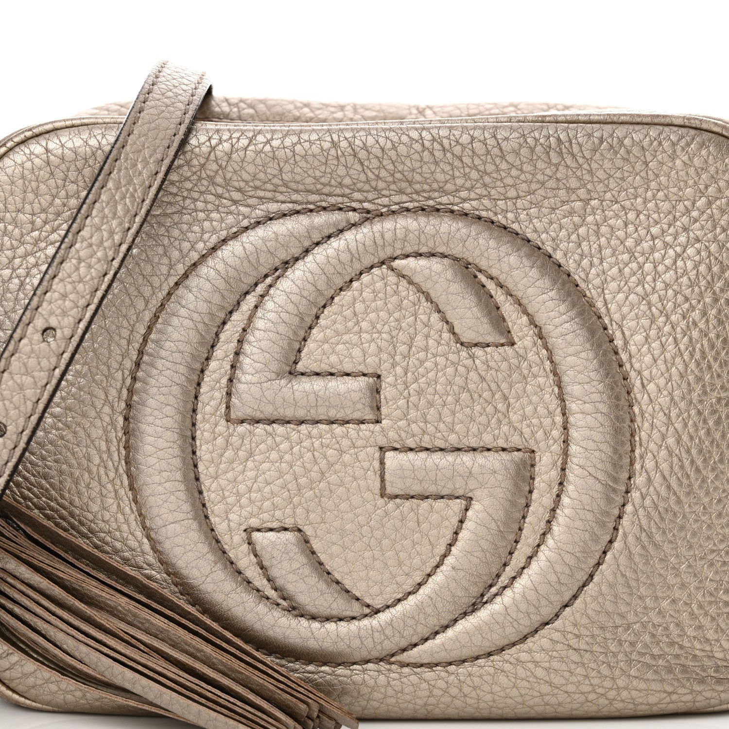 Gucci Metallic Pebbled Calfskin Small Soho Disco Bag Golden Beige 9 of 24