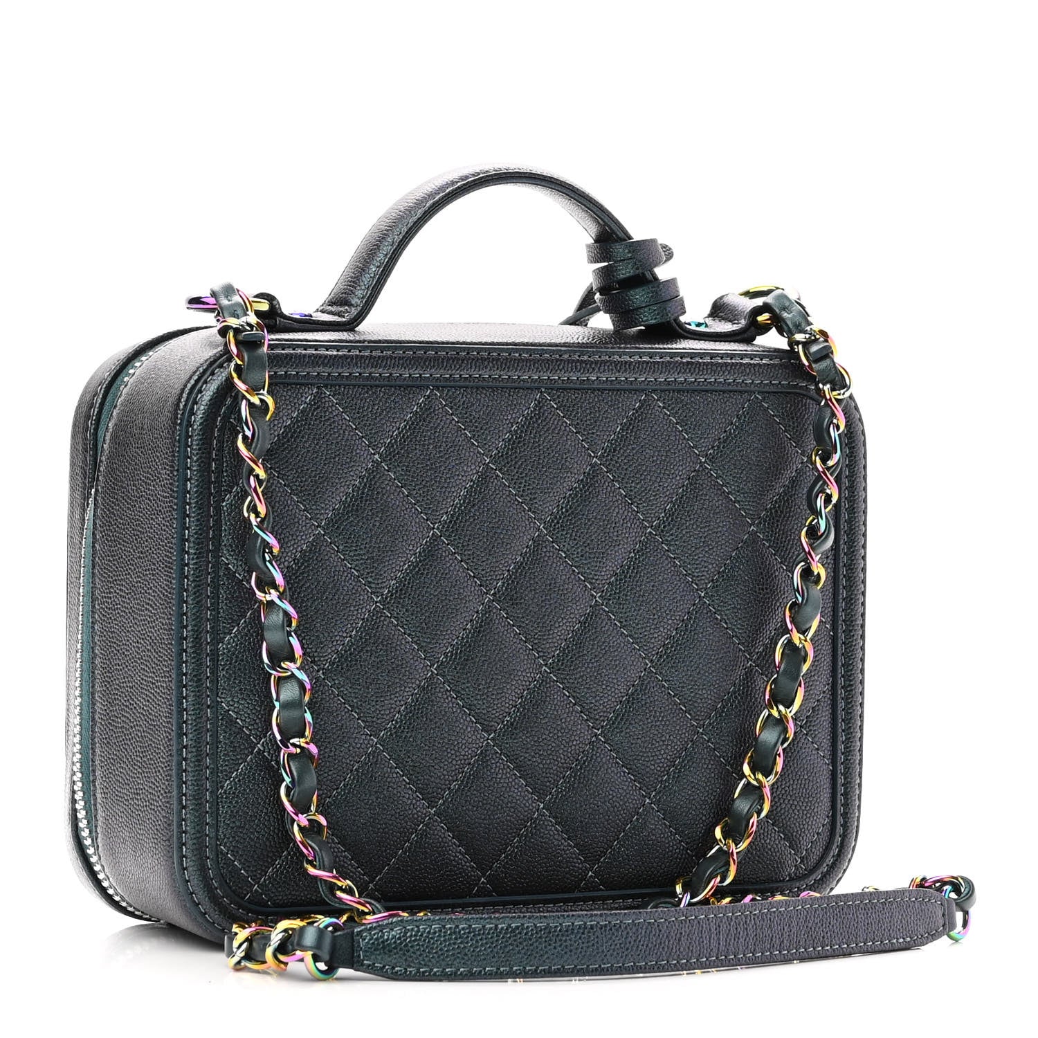 Chanel Iridescent Caviar Quilted Medium CC Filigree Vanity Case Dark Turquoise 3 of 10