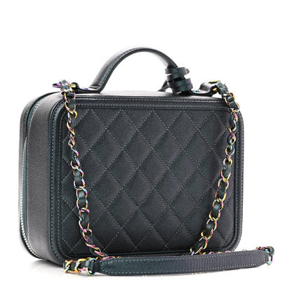 Chanel Iridescent Caviar Quilted Medium CC Filigree Vanity Case Dark Turquoise 3 of 10