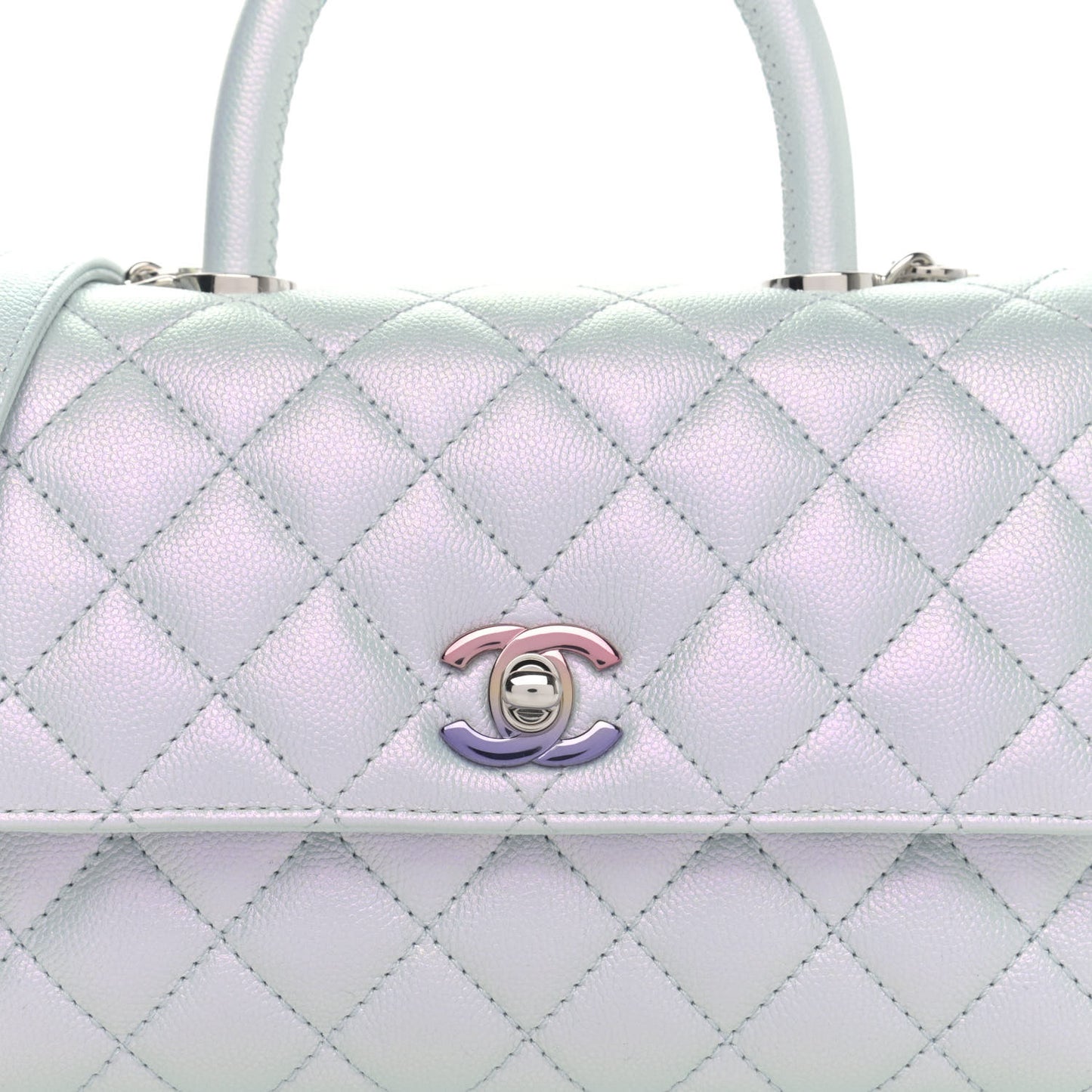 Iridescent Caviar Quilted Mini Coco Handle Flap Light Blue