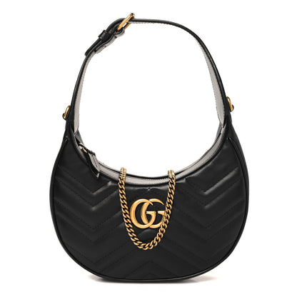 Gucci Calfskin Matelasse Chevron Mini GG Marmont Half Moon Hobo Black 1 of 10