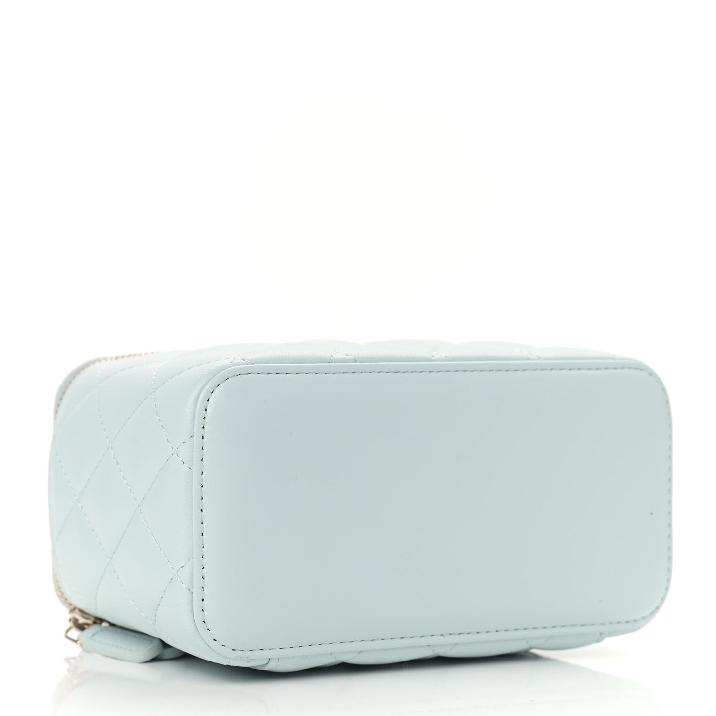 Lambskin Quilted Small Top Handle Vanity Case With Chain Light Blue