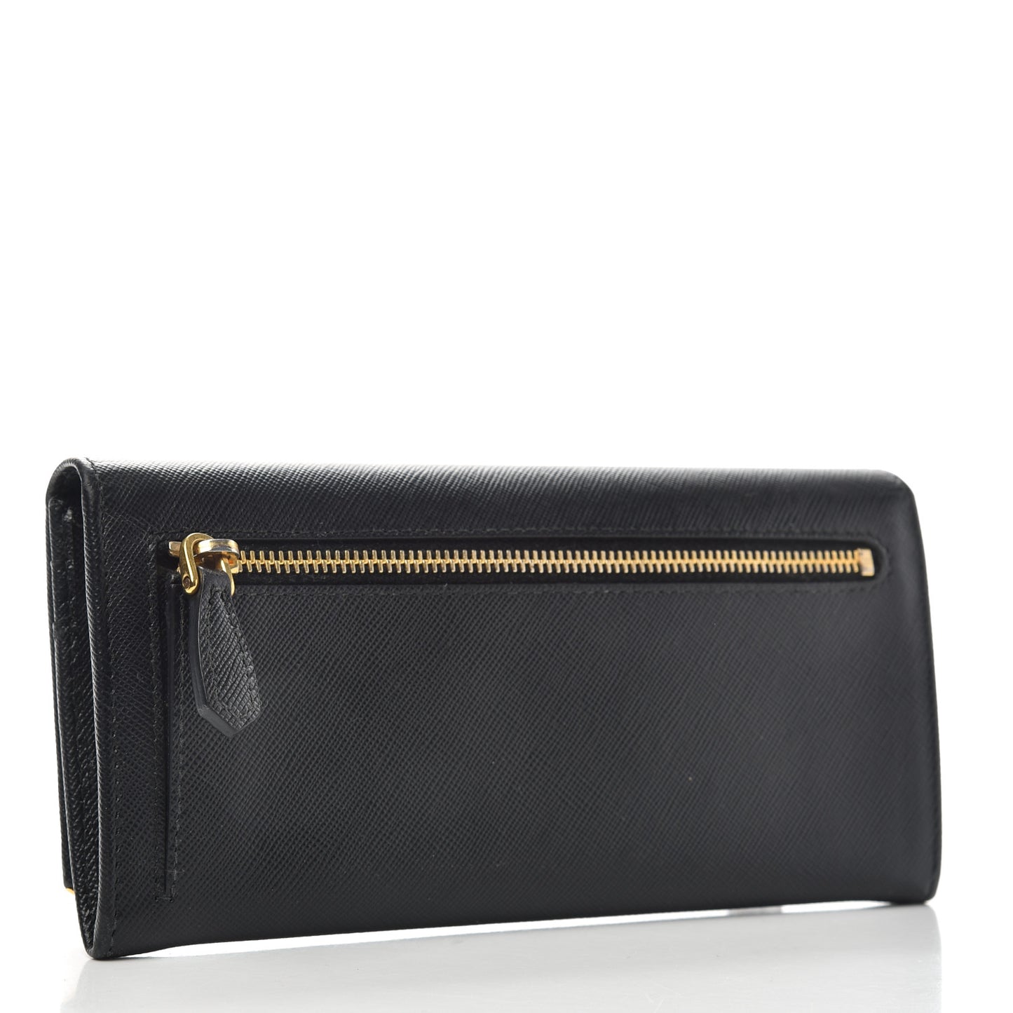 Saffiano Metal Bar Continental Flap Wallet Black