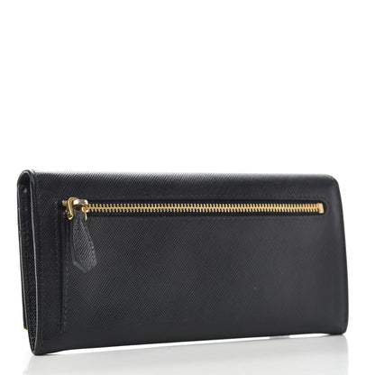 Prada Saffiano Metal Bar Continental Flap Wallet Black 3 of 6