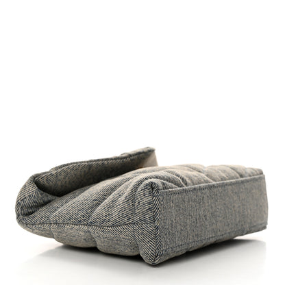 Saint Laurent Denim Quilted Monogram Loulou Puffer Pouch Clutch Blue Gray Light Azur 4 of 8