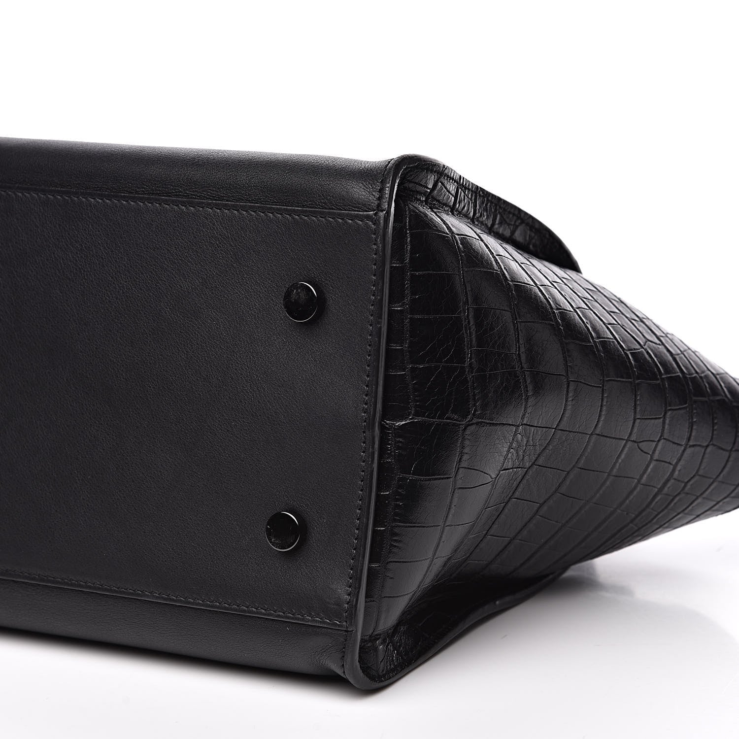 Saint Laurent Smooth Calfskin Crocodile Embossed Small Monogram Downtown Cabas Black 8 of 12