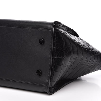 Saint Laurent Smooth Calfskin Crocodile Embossed Small Monogram Downtown Cabas Black 8 of 12