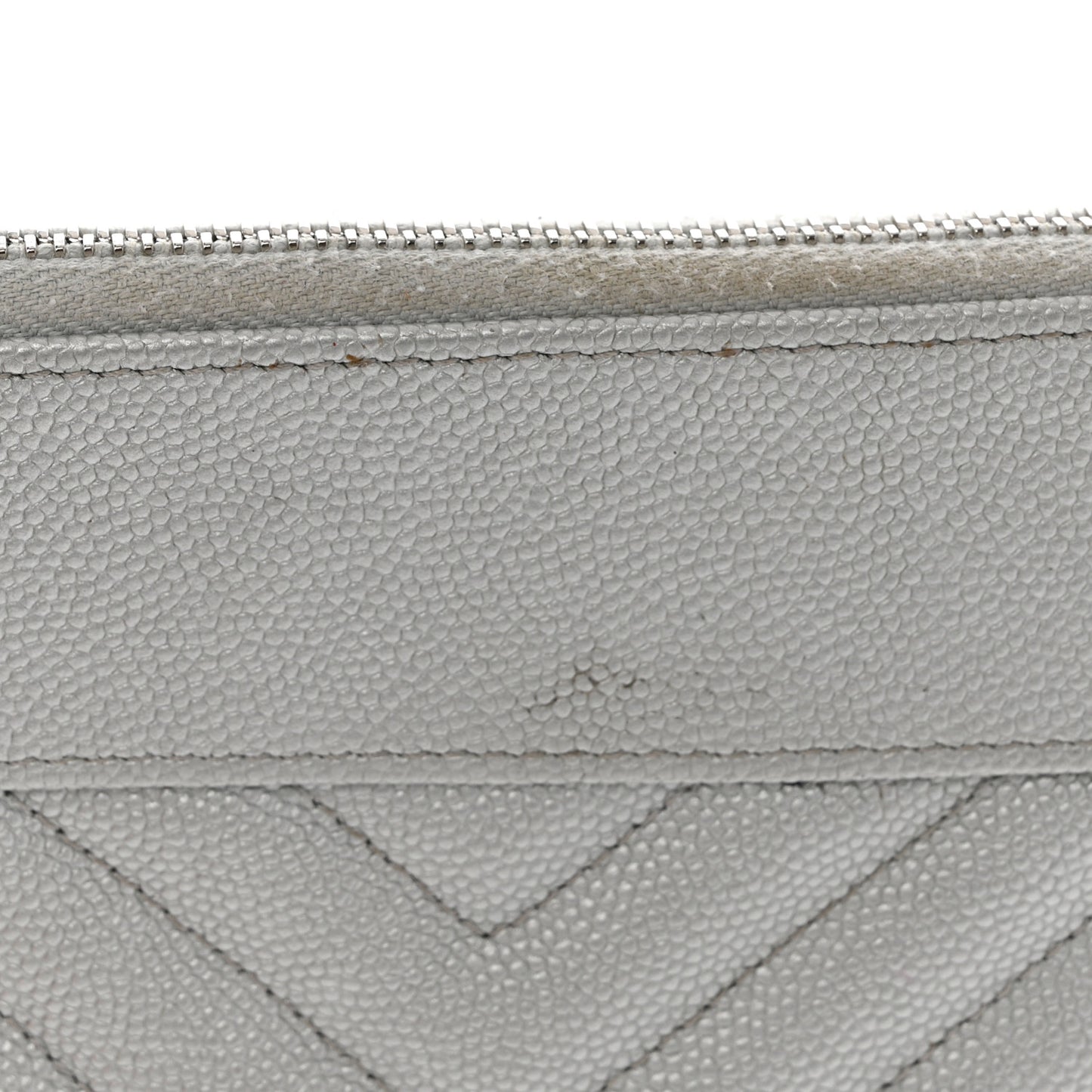 Metallic Caviar Chevron Quilted Small Vintage Mademoiselle Cosmetic Case Silver