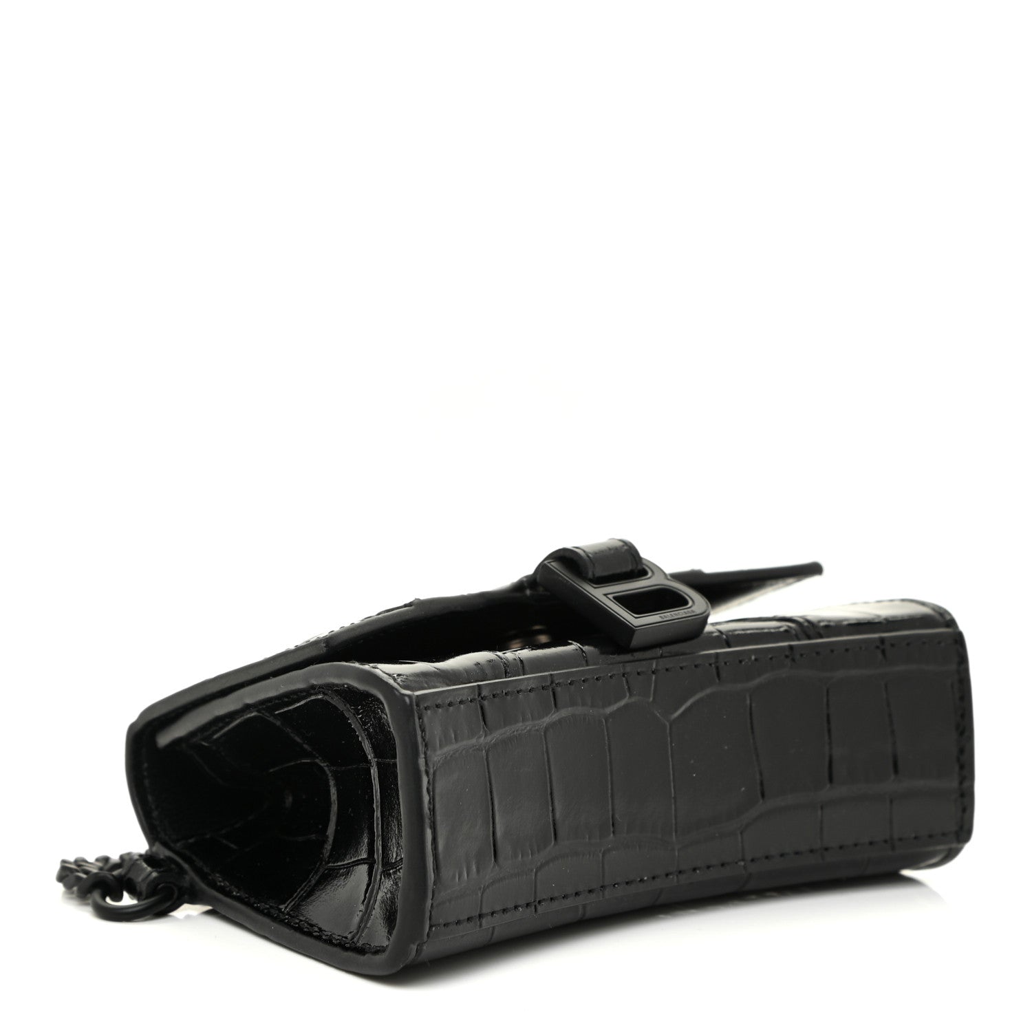 Balenciaga Shiny Calfskin Monochrome Crocodile Embossed Hourglass Chain Cardholder Black 4 of 12