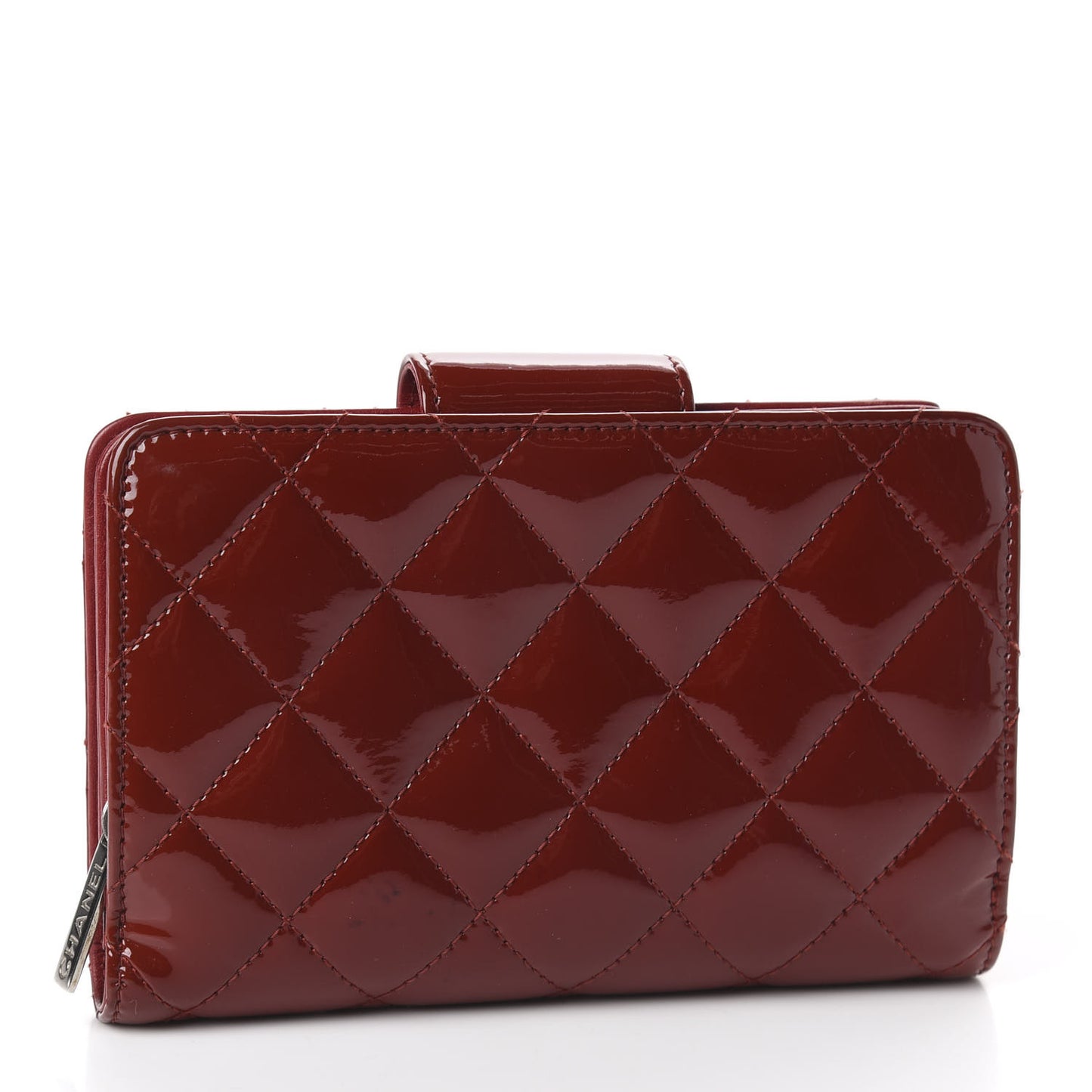Patent Quilted Brilliant Zipped Pocket Wallet Dark Red