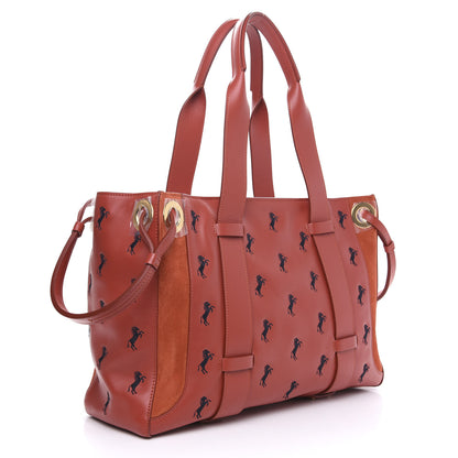Chloe Smooth Calfskin Little Horses Embroidered Tao Zipped Tote Earthy Red 3 of 10